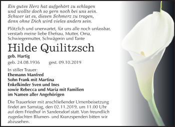 Traueranzeige von Hilde Quilitzsch von Mitteldeutsche Zeitung Bitterfeld