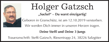 Traueranzeige von Holger Gatzsch von Mitteldeutsche Zeitung Weißenfels