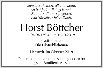Traueranzeige von Horst Böttcher von Mitteldeutsche Zeitung Mansfelder Land
