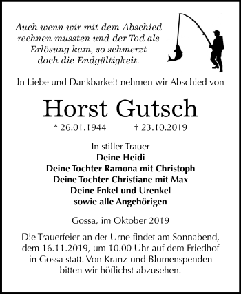 Traueranzeige von Horst Gutsch von Wochenspiegel Bitterfeld