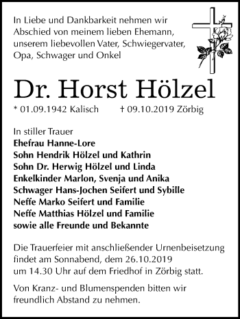 Traueranzeige von Horst Hölzel von Wochenspiegel Bitterfeld