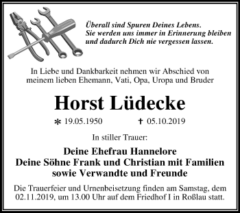 Traueranzeige von Horst Lüdecke von Mitteldeutsche Zeitung Dessau-Roßlau