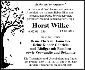 Traueranzeige von Horst Wilke von Super Sonntag Dessau-Roßlau