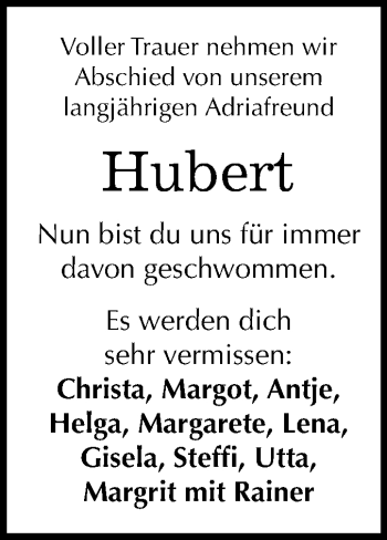 Traueranzeige von Hubert  von Mitteldeutsche Zeitung Dessau-Roßlau