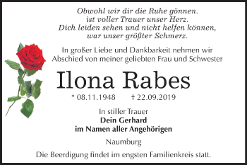 Traueranzeige von Ilona Rabes von Wochenspiegel Naumburg/Nebra