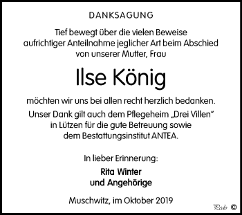 Traueranzeige von Ilse König von Mitteldeutsche Zeitung Weißenfels