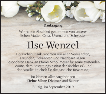 Traueranzeige von Ilse Wenzel von Mitteldeutsche Zeitung Wittenberg