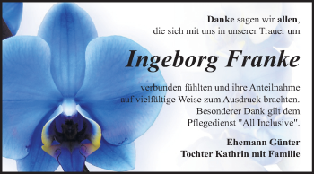 Traueranzeige von Ingeborg Franke von Wochenspiegel Bitterfeld