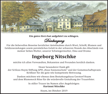 Traueranzeige von Ingeborg Nitschke von Super Sonntag Aschersleben