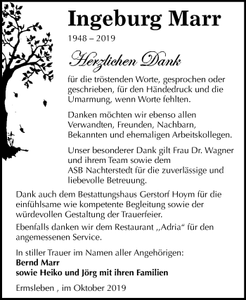 Traueranzeige von Ingeburg Marr von Super Sonntag Quedlinburg