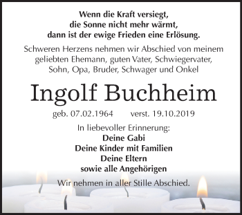 Traueranzeige von Ingolf Buchheim von Wochenspiegel Weißenfels