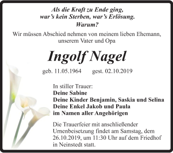 Traueranzeige von Ingolf Nagel von Super Sonntag Quedlinburg