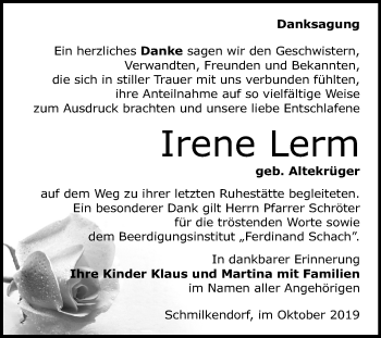 Traueranzeige von Irene Lerm von Super Sonntag Wittenberg