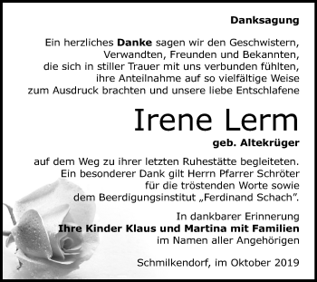 Traueranzeige von Irene Lerm von Mitteldeutsche Zeitung Wittenberg