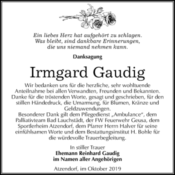 Traueranzeige von Irmgard Gaudig von Mitteldeutsche Zeitung Merseburg/Querfurt