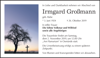 Traueranzeige von Irmgard Großmann von Mitteldeutsche Zeitung Halle/Saalkreis