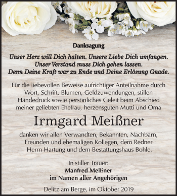 Traueranzeige von Irmgard Meißner von Wochenspiegel Merseburg/Querfurt