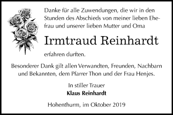 Traueranzeige von Irmtraud Reinhardt von Mitteldeutsche Zeitung Halle/Saalkreis