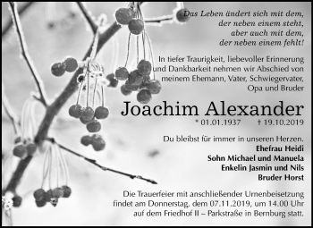 Traueranzeige von Joachim Alexander von Mitteldeutsche Zeitung Bernburg