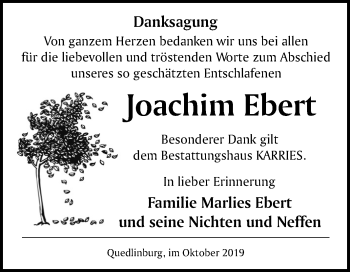 Traueranzeige von Joachim Ebert von Mitteldeutsche Zeitung Quedlinburg