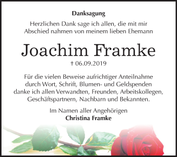 Traueranzeige von Joachim Framke von Super Sonntag Dessau-Roßlau