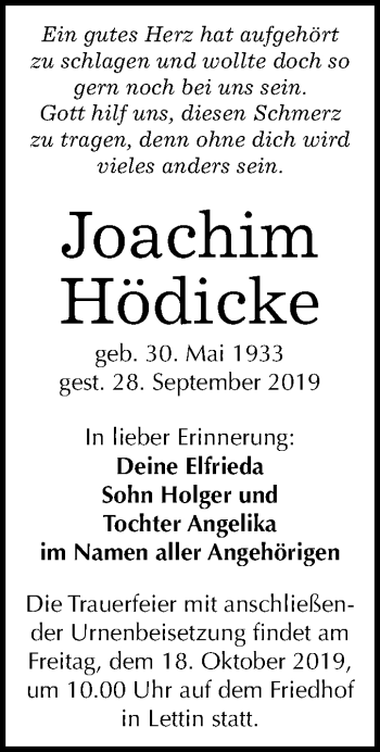 Traueranzeige von Joachim Hödicke von Mitteldeutsche Zeitung Halle/Saalkreis