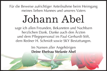 Traueranzeige von Johann Abel von Mitteldeutsche Zeitung Wittenberg