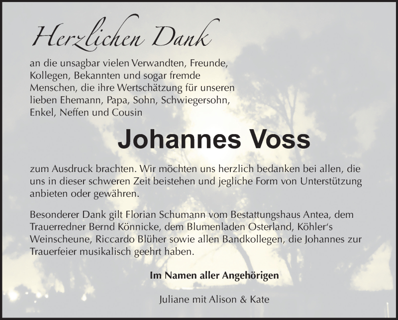  Traueranzeige für Johannes Voss vom 26.10.2019 aus Mitteldeutsche Zeitung Weißenfels