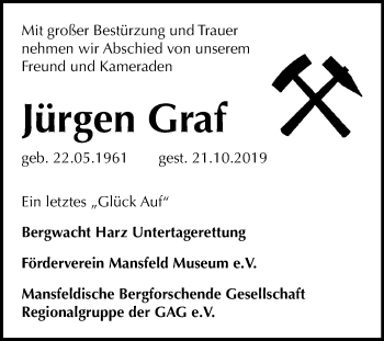 Traueranzeige von Jürgen Graf von Mitteldeutsche Zeitung Mansfelder Land / Sangerhausen