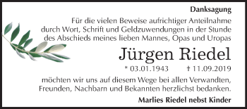 Traueranzeige von Jürgen Riedel von Mitteldeutsche Zeitung Dessau-Roßlau