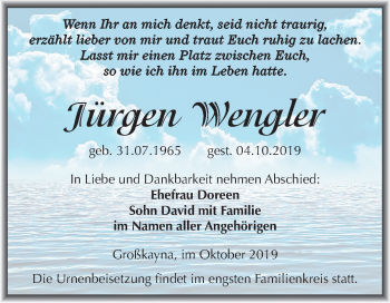 Traueranzeige von Jürgen Wengler von Mitteldeutsche Zeitung Merseburg/Querfurt