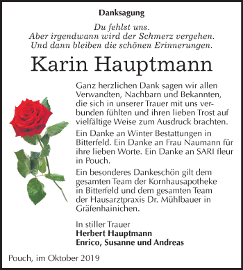 Traueranzeige von Karin Hauptmann von Wochenspiegel Bitterfeld