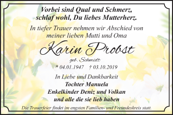 Traueranzeige von Karin Probst von Super Sonntag Dessau-Roßlau