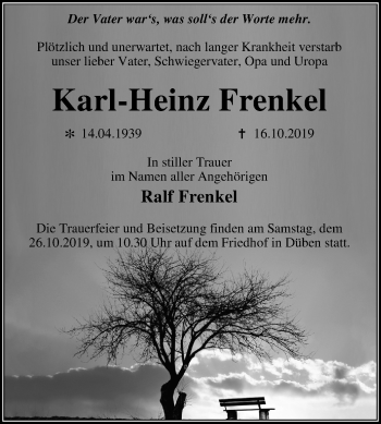 Traueranzeige von Karl-Heinz Frenkel von Mitteldeutsche Zeitung Wittenberg