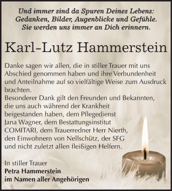 Traueranzeige von Karl-Lutz Hammerstein von Wochenspiegel Weißenfels