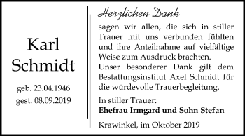 Traueranzeige von Karl Schmidt von Wochenspiegel Naumburg/Nebra