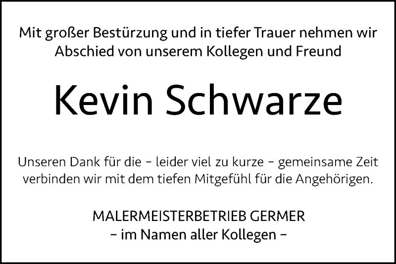 Traueranzeige für Kevin Schwarze vom 19.10.2019 aus Mitteldeutsche Zeitung Halle/Saalkreis