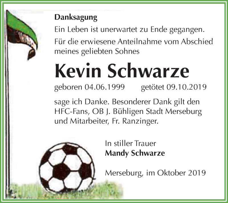  Traueranzeige für Kevin Schwarze vom 30.10.2019 aus Mitteldeutsche Zeitung Merseburg/Querfurt