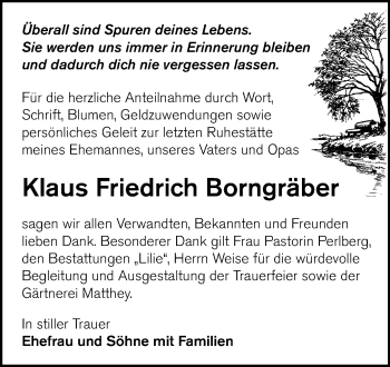 Traueranzeige von Klaus Friedrich Borngräber von Mitteldeutsche Zeitung Dessau-Roßlau
