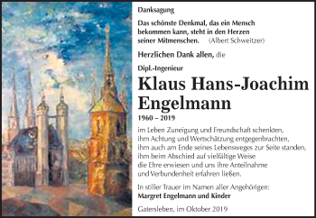 Traueranzeige von Klaus Hans-Joachim Engelmann von Mitteldeutsche Zeitung Aschersleben