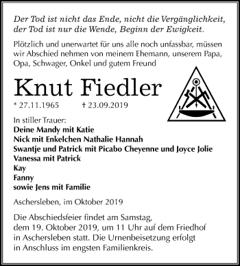 Traueranzeige von Knut Fiedler von Mitteldeutsche Zeitung Aschersleben