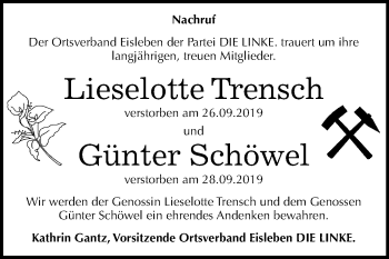 Traueranzeige von Lieselotte und Günter   von Wochenspiegel Mansfelder Land