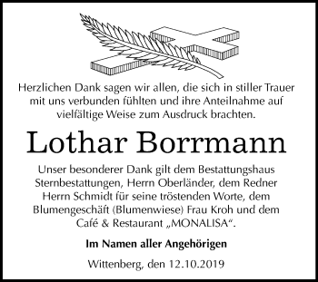 Traueranzeige von Lothar Borrmann von Mitteldeutsche Zeitung Wittenberg
