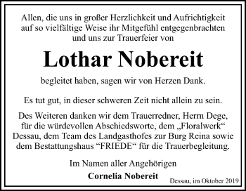 Traueranzeige von Lothar Nobereit von Mitteldeutsche Zeitung Bitterfeld