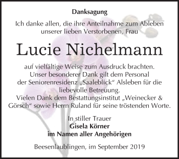Traueranzeige von Lucie Nichelmann von Super Sonntag Bernburg
