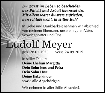 Traueranzeige von Ludolf Meyer von Wochenspiegel Weißenfels