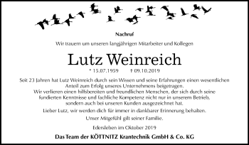 Traueranzeige von Lutz Weinreich von Mitteldeutsche Zeitung Sangerhausen