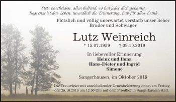 Traueranzeige von Lutz Weinreich von Mitteldeutsche Zeitung Sangerhausen