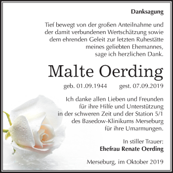 Traueranzeige von Malte Oerding von Super Sonntag Merseburg/Querfurt
