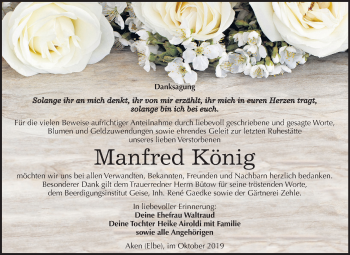 Traueranzeige von Manfred König von Super Sonntag Köthen